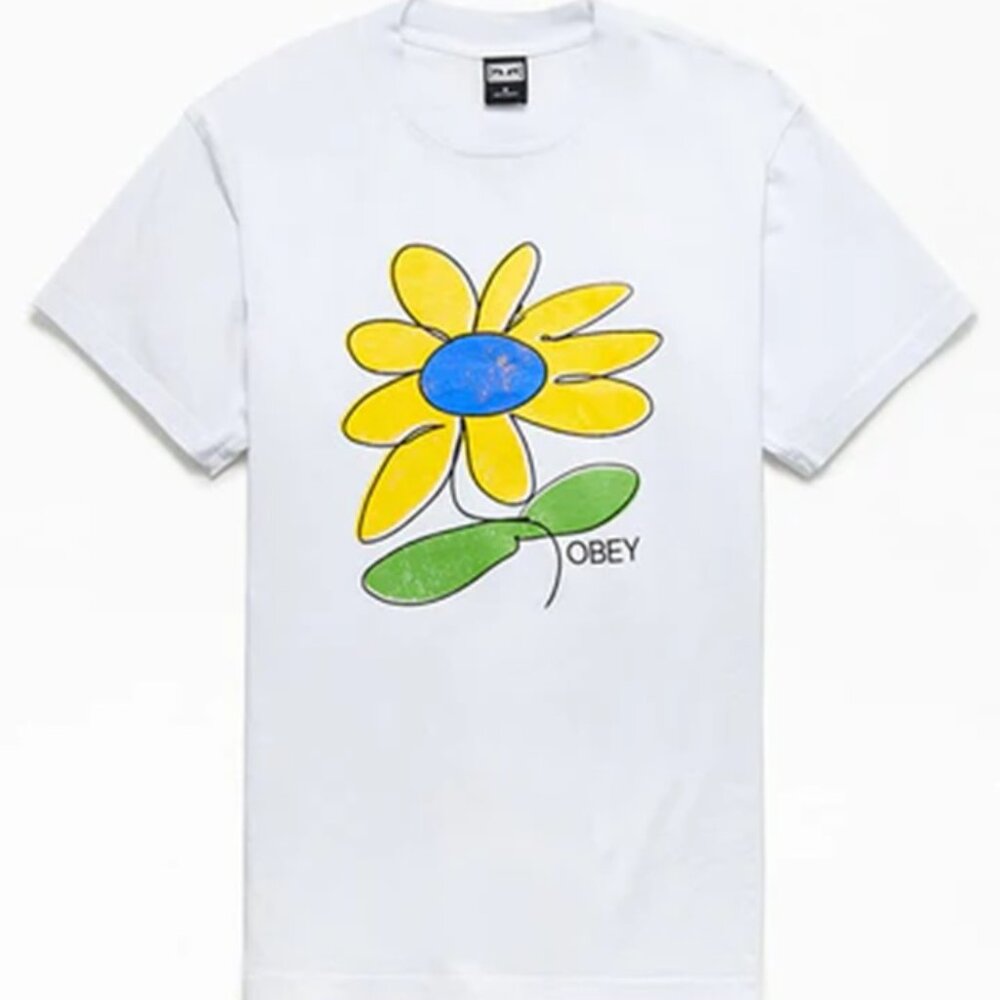 OBEY WORLDWIDE White Short Sleeve Flower T-Shirt – Mens Med